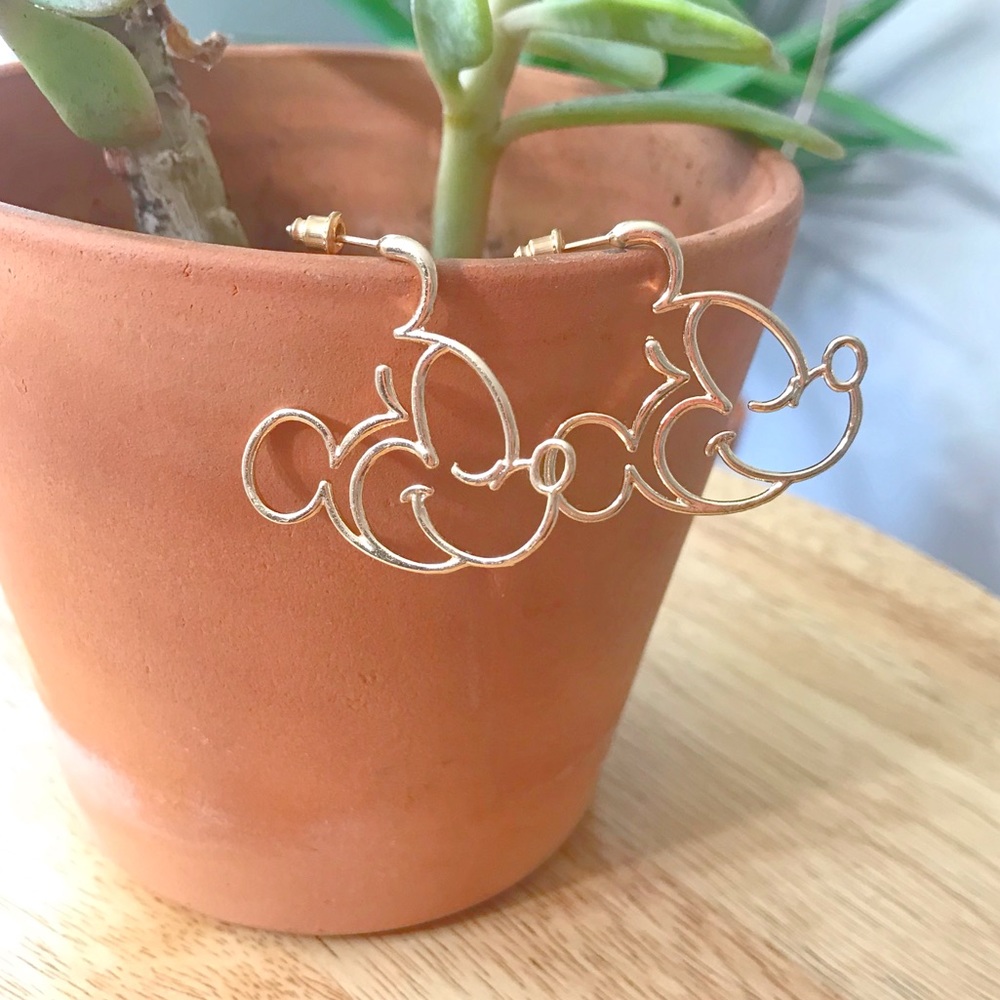 Mickey Mouse Gold Tone Geometric Cut Out Earrings